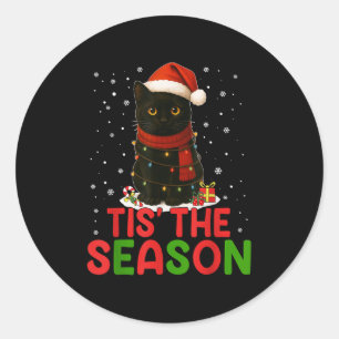 Tis' The Season Santa Hat Funny Black Cat Christma Classic Round Sticker