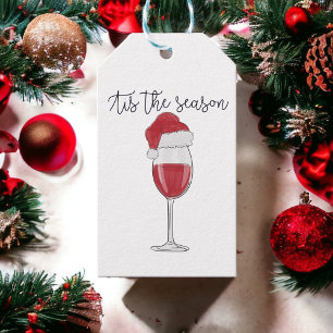 Tis the Season Santa Hat Wine Holiday Gift Tags