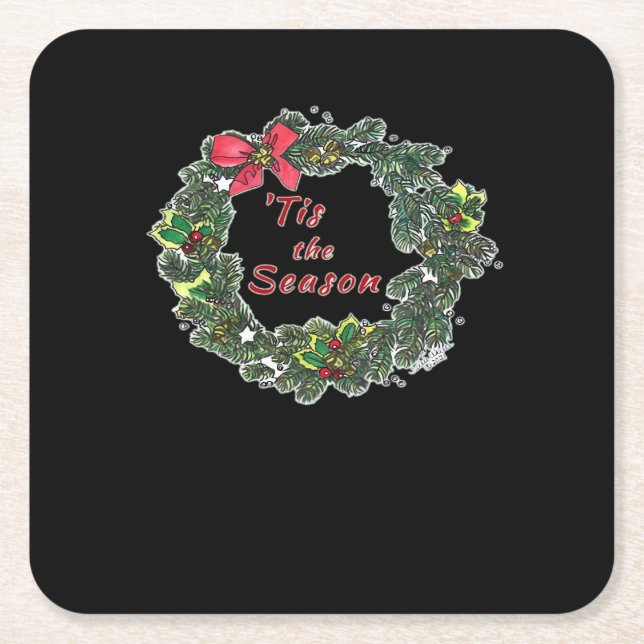 Tis The Season Shadowed Square Paper Coaster (Front)