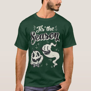 Tis' the Season Skeleton Ghost Retro Halloween Cos T-Shirt