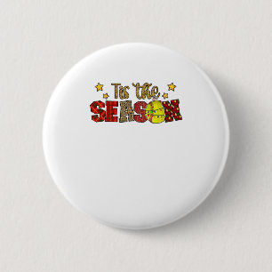 Tis The Season Softball Christmas Softball Player  6 Cm Round Badge