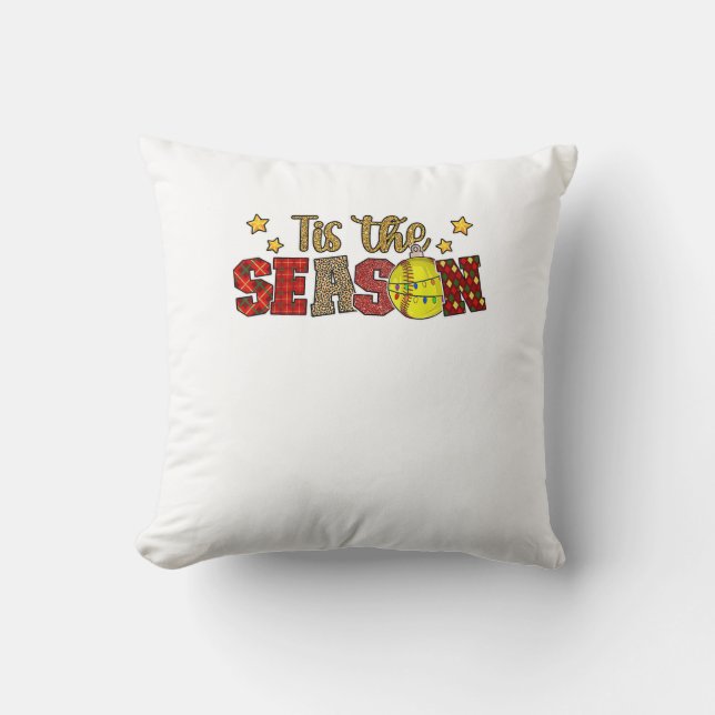 Tis The Season Softball Christmas Softball Player  Cushion (Front)