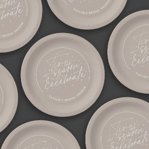 Tis the Season Taupe Winter Bridal Shower Paper Plate
