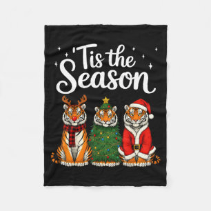 Tis The Season Tiger Christmas Santa Safari Animal Fleece Blanket