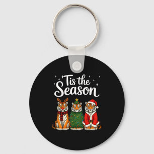 Tis The Season Tiger Christmas Santa Safari Animal Key Ring