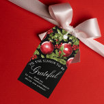 'Tis The Season To Be Grateful Corporate Christmas Gift Tags<br><div class="desc">'Tis The Season To Be Grateful Corporate Holiday Christmas Gift Tags features an elegant poinsettia watercolor botanical Christmas pattern with red Christmas bauble decorations with the text "'Tis the season to be Grateful" in modern calligraphy script typography. Personalised with your custom message and company name. Designed by ©Evco Studio www.zazzle.com/store/evcostudio...</div>