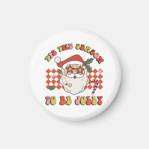 Tis The Season To Be Jolly Christmas Santa Retro G Magnet