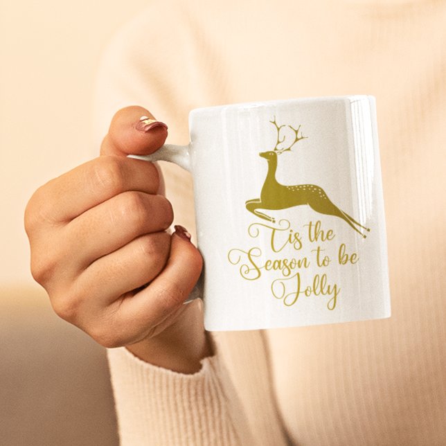 Tis the Season To Be Jolly Gold Reindeer Christmas Coffee Mug (Creator Uploaded)