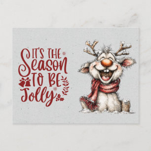 'Tis the Season To Be Jolly Laughing Reindeer Postcard