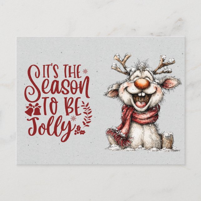 'Tis the Season To Be Jolly Laughing Reindeer Postcard (Front)