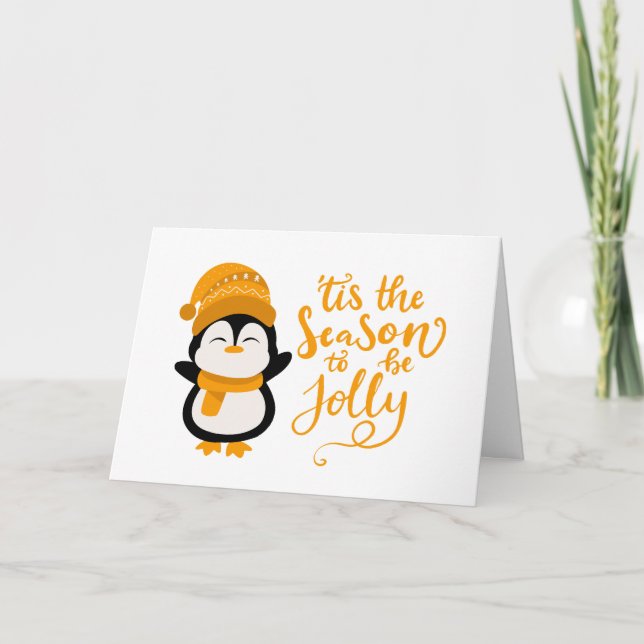Tis The Season To Be Jolly, Penguin Christmas Holiday Card (Front)