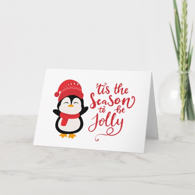 Tis The Season To Be Jolly, Penguin Christmas Holiday Card (Front)