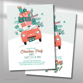 Tis the Season to be Jolly Red Car Christmas Party Invitation