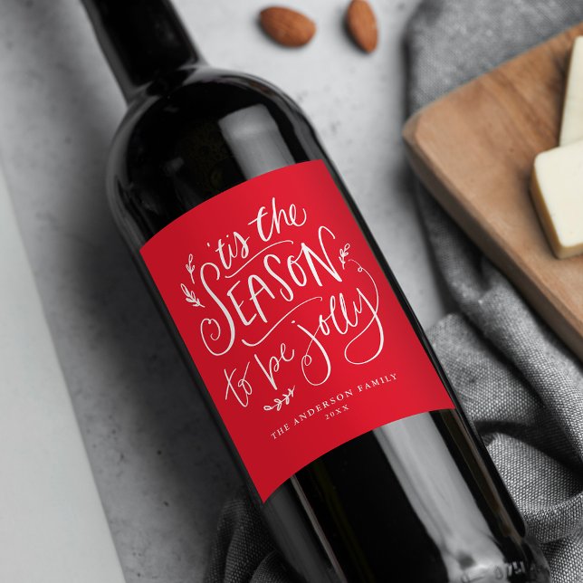 'Tis The Season to be Jolly Red Holiday Wine Label (Creator Uploaded)