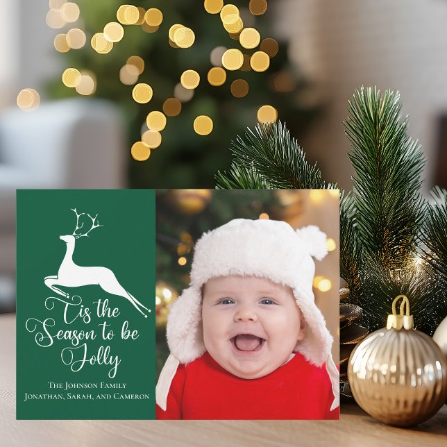 Tis the Season To Be Jolly Reindeer Family Photo Holiday Card (Creator Uploaded)