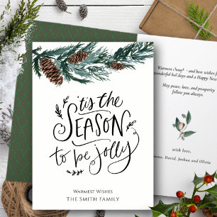 Tis The Season To Be Jolly   Watercolor Pine Cone Holiday Card