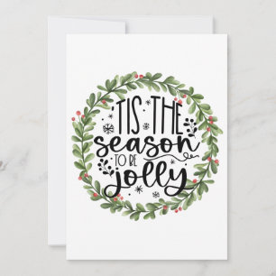 Tis the Season to be Jolly Watercolor Wreath Holiday Card