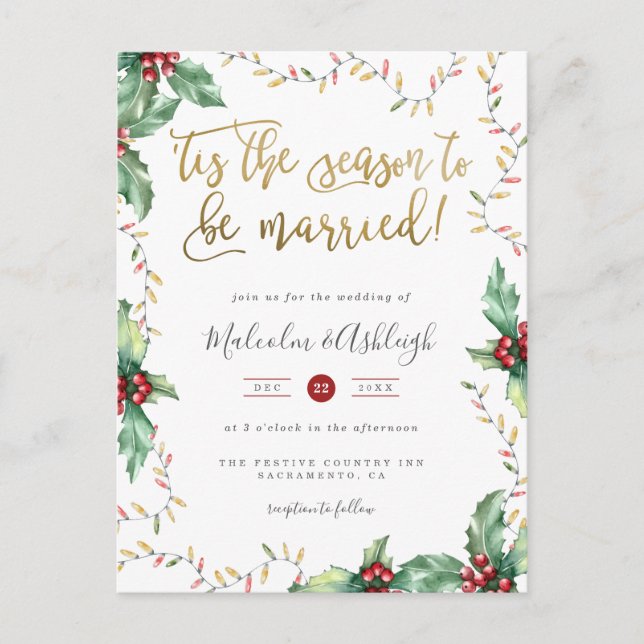 'Tis The Season To Be Married Christmas Wedding Holiday Postcard (Front)