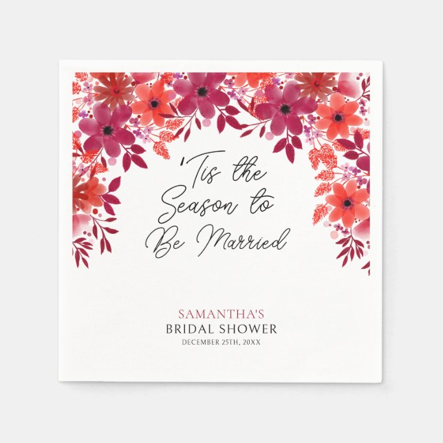 'Tis the Season to Be Married Floral Bridal Shower Napkin (Front)
