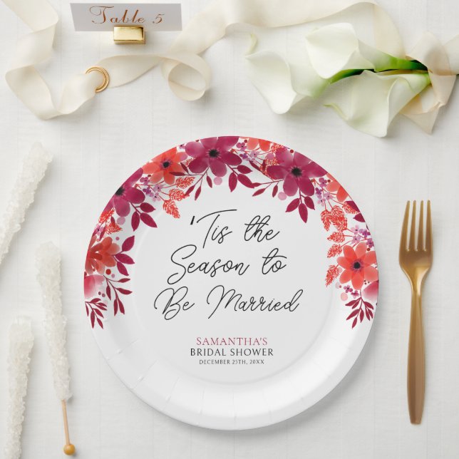 'Tis the Season to Be Married Floral Bridal Shower Paper Plate (Wedding)