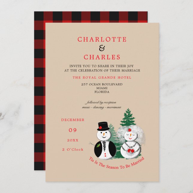 Tis The Season To Be Married Red Black Plaid Invitation (Front/Back)