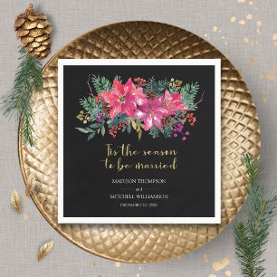Tis The Season To Be Married Winter Christmas Pink Napkin