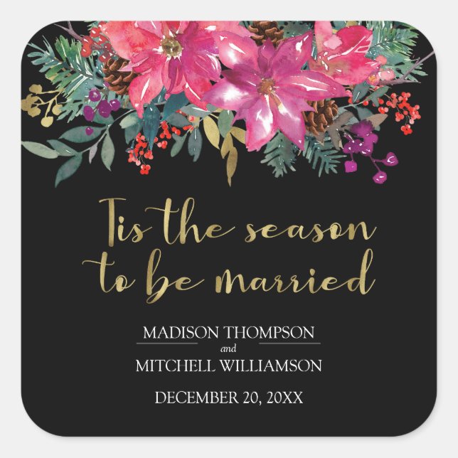 Tis The Season To Be Married Winter Christmas Pink Square Sticker (Front)