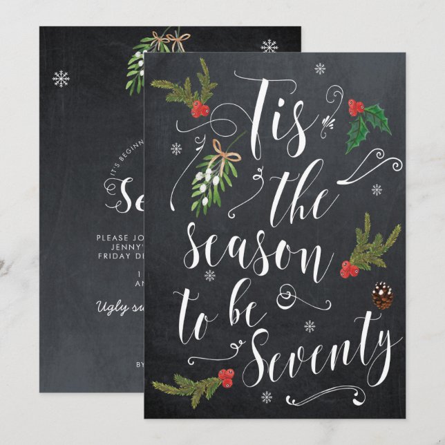 Tis the season to be seventy christmas holiday invitation (Front/Back)
