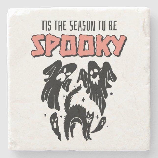 Tis the Season to be Spooky Creepy Halloween  Stone Coaster (Front)