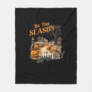 Tis The Season To Be Spooky Fall Halloween Retro C Fleece Blanket