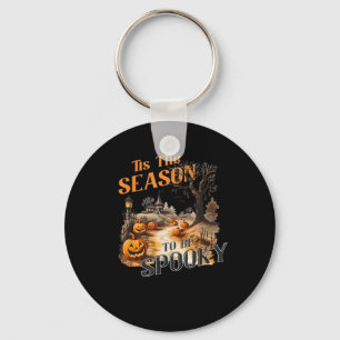 Tis The Season To Be Spooky Fall Halloween Retro C Key Ring