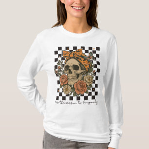 Tis The Season To Be Spooky Floral Skeleton Skull T-Shirt