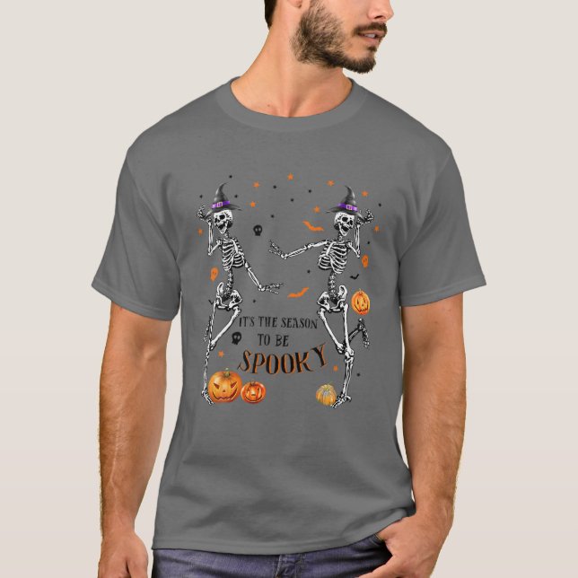 'Tis The Season To Be Spooky Funny Halloween Skele T-Shirt (Front)