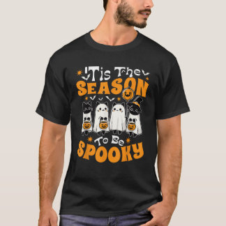 Tis The Season To Be Spooky Ghost Cat Halloween Fu T-Shirt