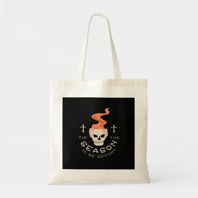 Tis The Season To Be Spooky Halloween Skull Tote Bag (Front)