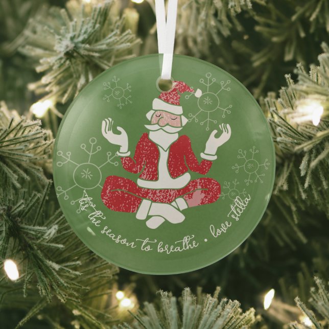 Tis The Season To Breathe Yoga Santa Glass Tree Decoration (Insitu)