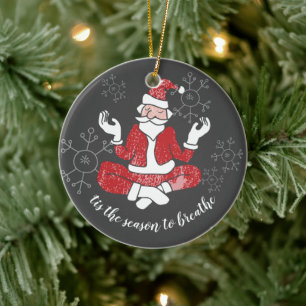 Tis The Season To Breathe Yoga Santa Personalised Ceramic Tree Decoration