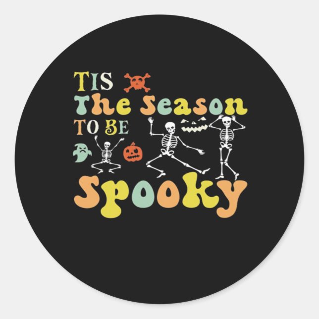 Tis The Season To Creepy Funny Dancing Skeletons M Classic Round Sticker (Front)