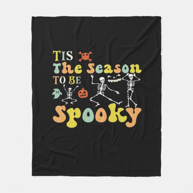 Tis The Season To Creepy Funny Dancing Skeletons M Fleece Blanket (Front)