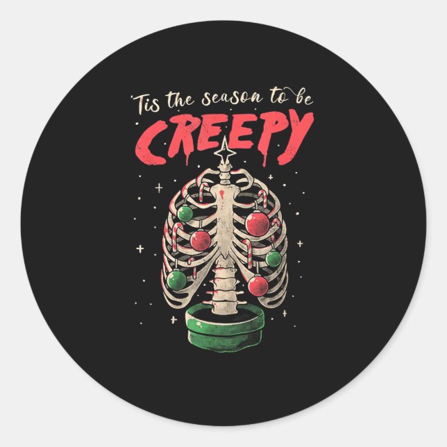 Tis The Season To Creepy Skeleton Tree Classic Round Sticker (Front)