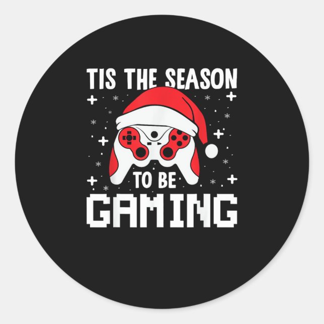 Tis The Season To Gaming Christmas Gamer Heartbeat Classic Round Sticker (Front)