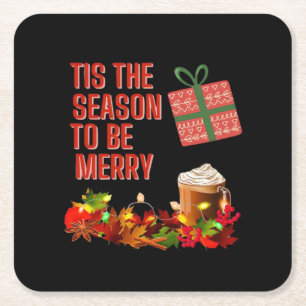 Tis The Season To Merry Aesthetic Unique Square Paper Coaster