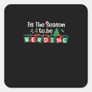 Tis The Season To Reading Christmas Teacher Book Square Sticker