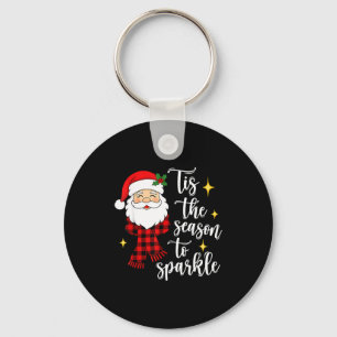 Tis The Season To Sparkle Cute Santa Christmas Key Ring