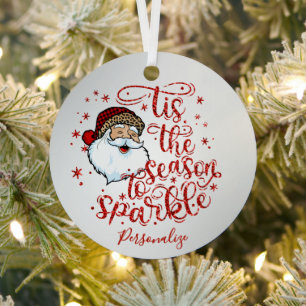 Tis the Season to Sparkle Santa Design Personalise Metal Tree Decoration