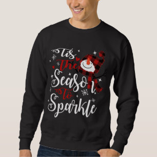 Tis The Season To Sparkle Xmas Snowman Red Plaid Sweatshirt