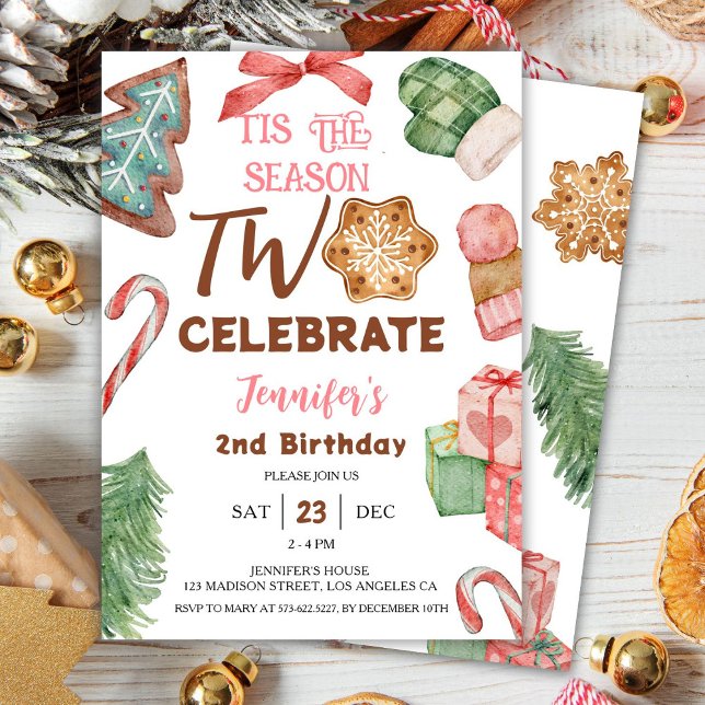 Tis the Season TWO! Girl Christmas 2nd Birthday Invitation (Creator Uploaded)