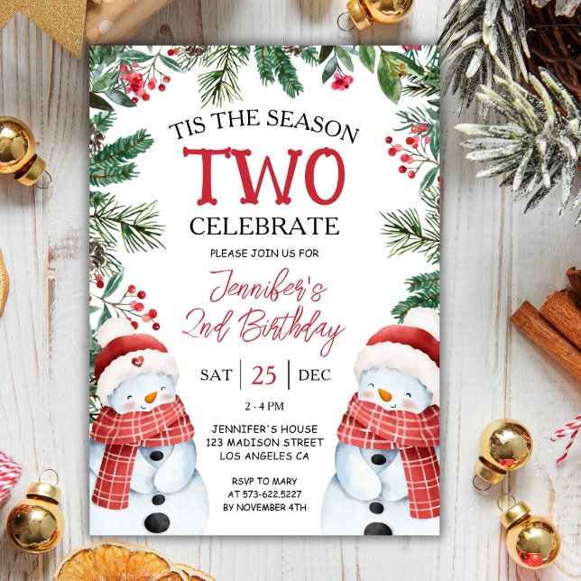 Tis The Season TWO | Winter Snowman 2nd Birthday  Invitation (Creator Uploaded)
