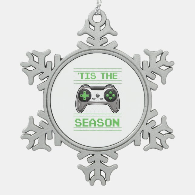 Tis The Season Video Games Christmas Xmas Gamer Snowflake Pewter Christmas Ornament (Front)