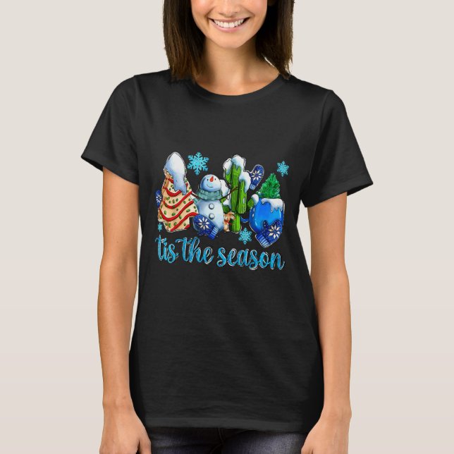 Tis The Season Winter And Snowman Christmas Family T-Shirt (Front)
